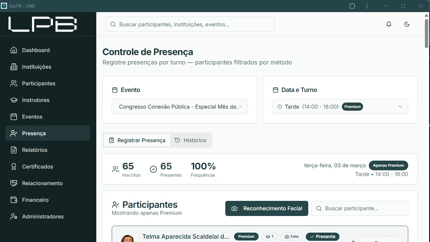 Site e Sistema da LPB — tela do projeto 1