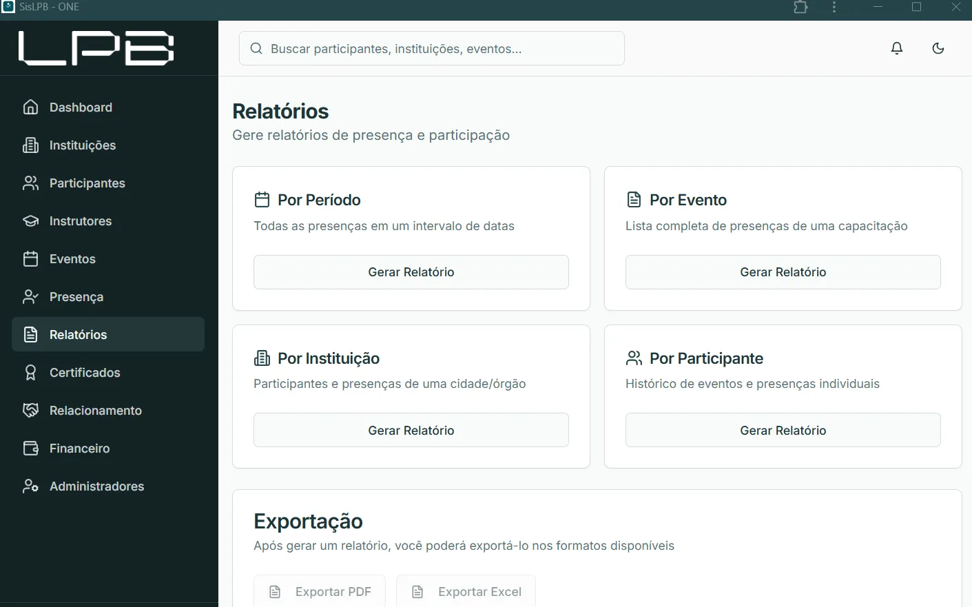 Site e Sistema da LPB — tela do projeto 2
