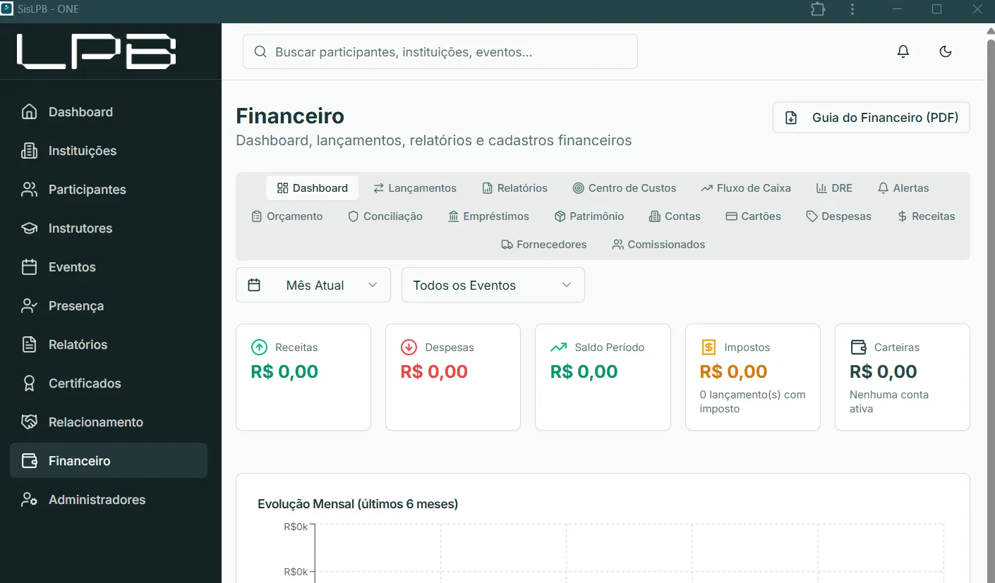 Site e Sistema da LPB — tela do projeto 3