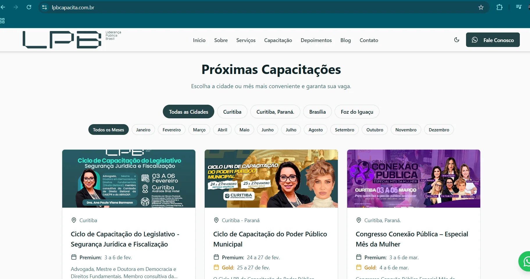 Site e Sistema da LPB — tela do projeto 4