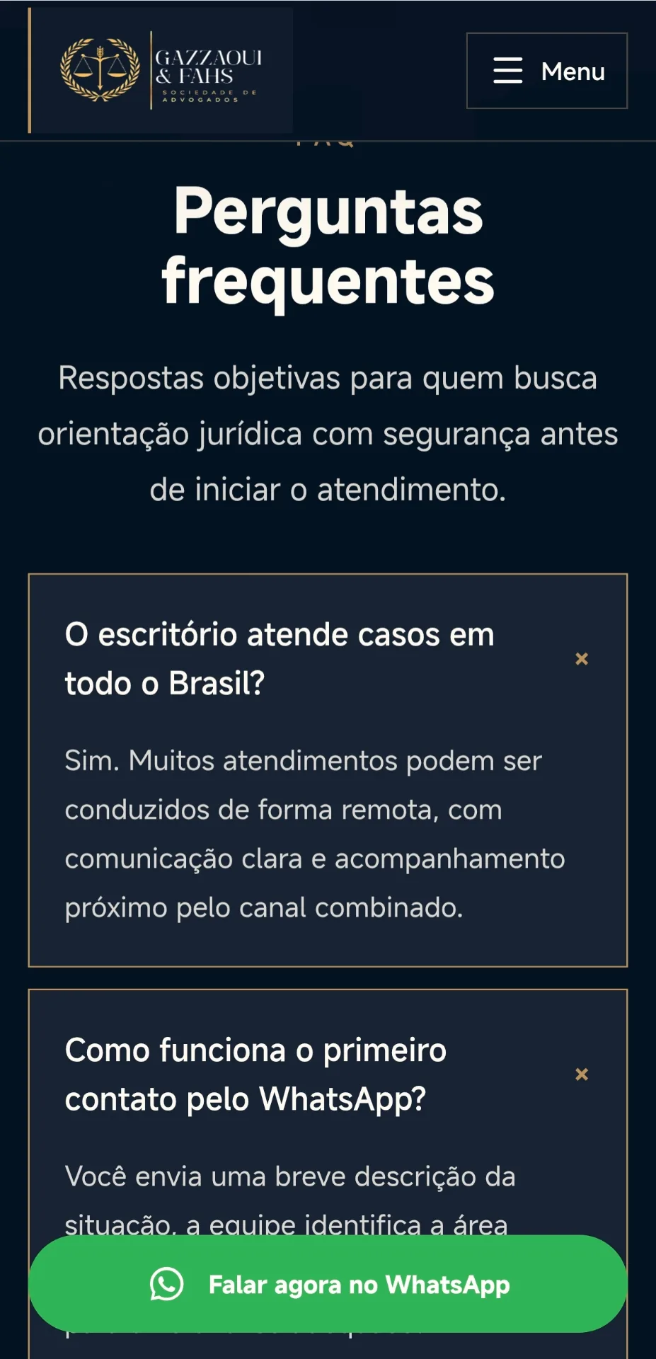 Advocacia Gazaoui & Fhas — tela do projeto 6