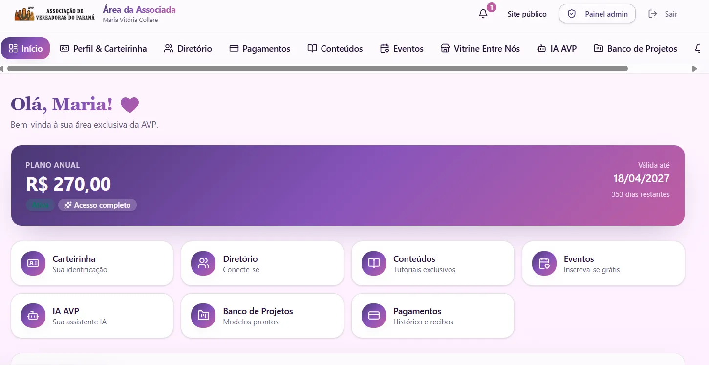 AVP - Associação de Vereadoras do Paraná — tela do projeto 4