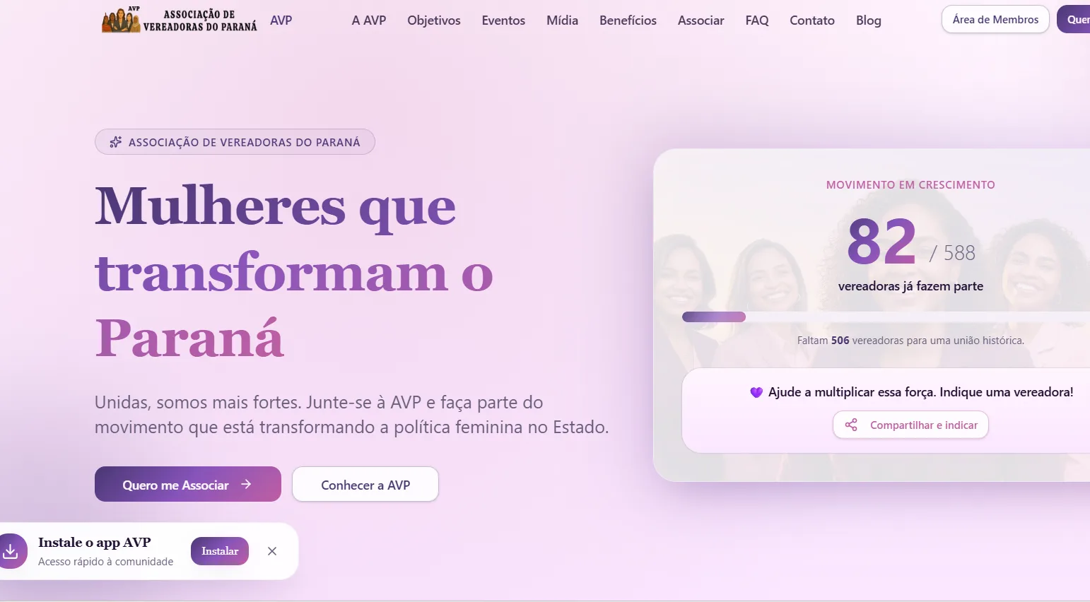 AVP - Associação de Vereadoras do Paraná — tela do projeto 1